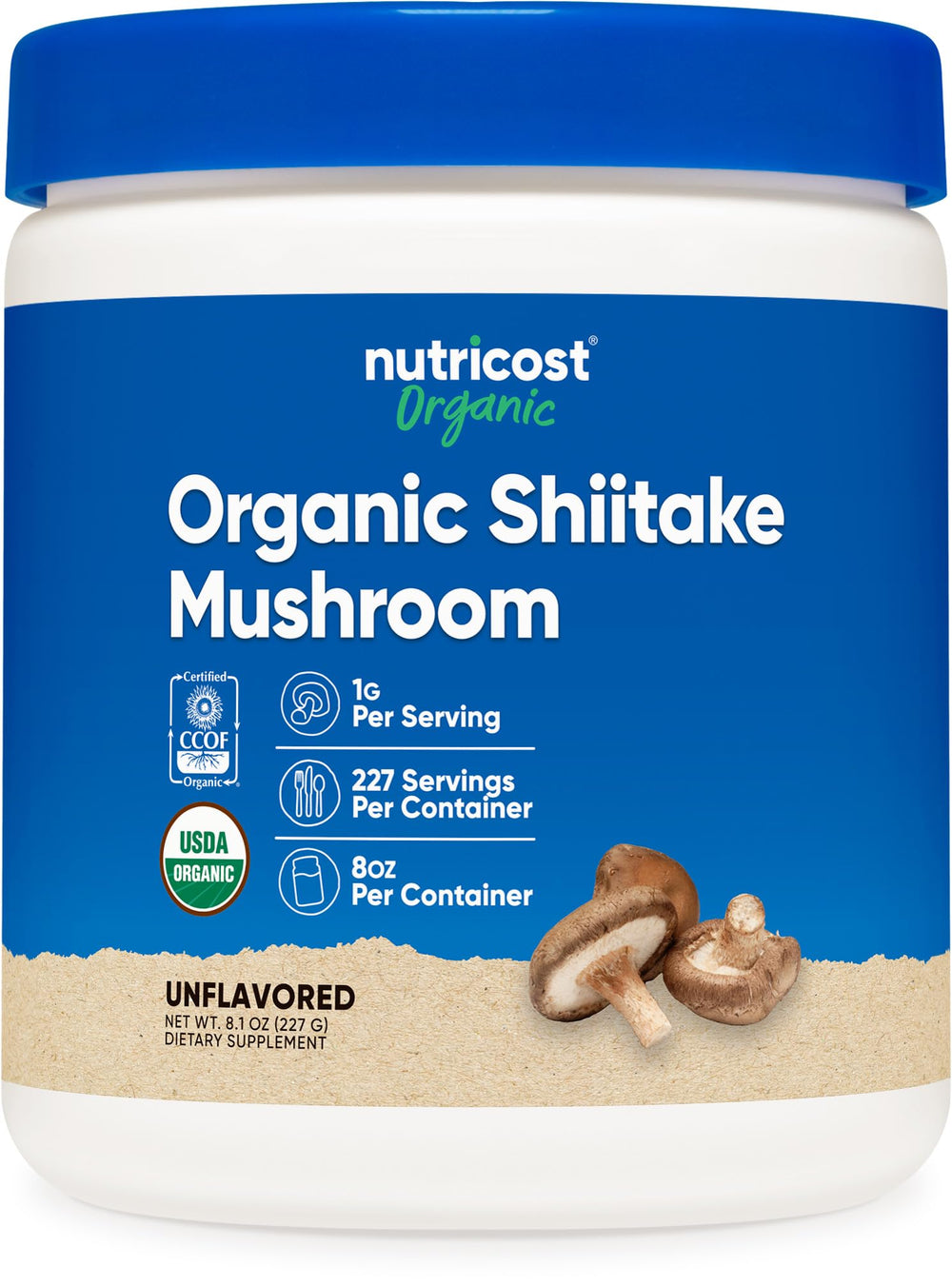 Nutricost Organic Shiitake Mushroom Powder bottle front (8oz)