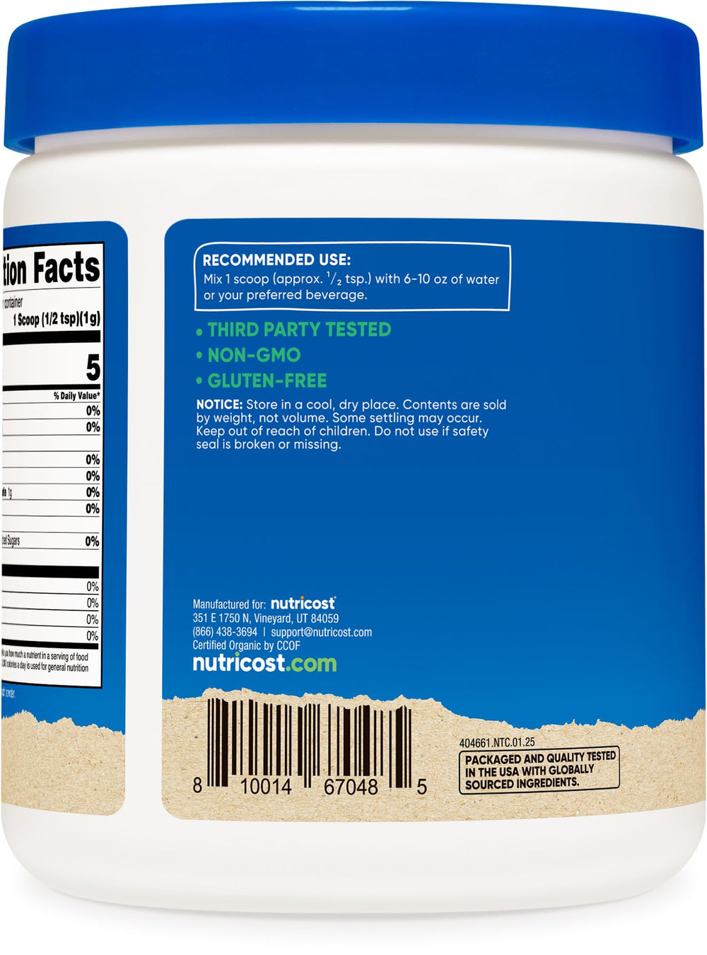 Label showing USDA Organic and Non-GMO