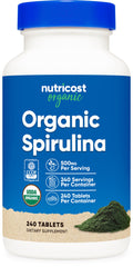 Nutricost Organic Spirulina 500mg tablets bottle - 240 count