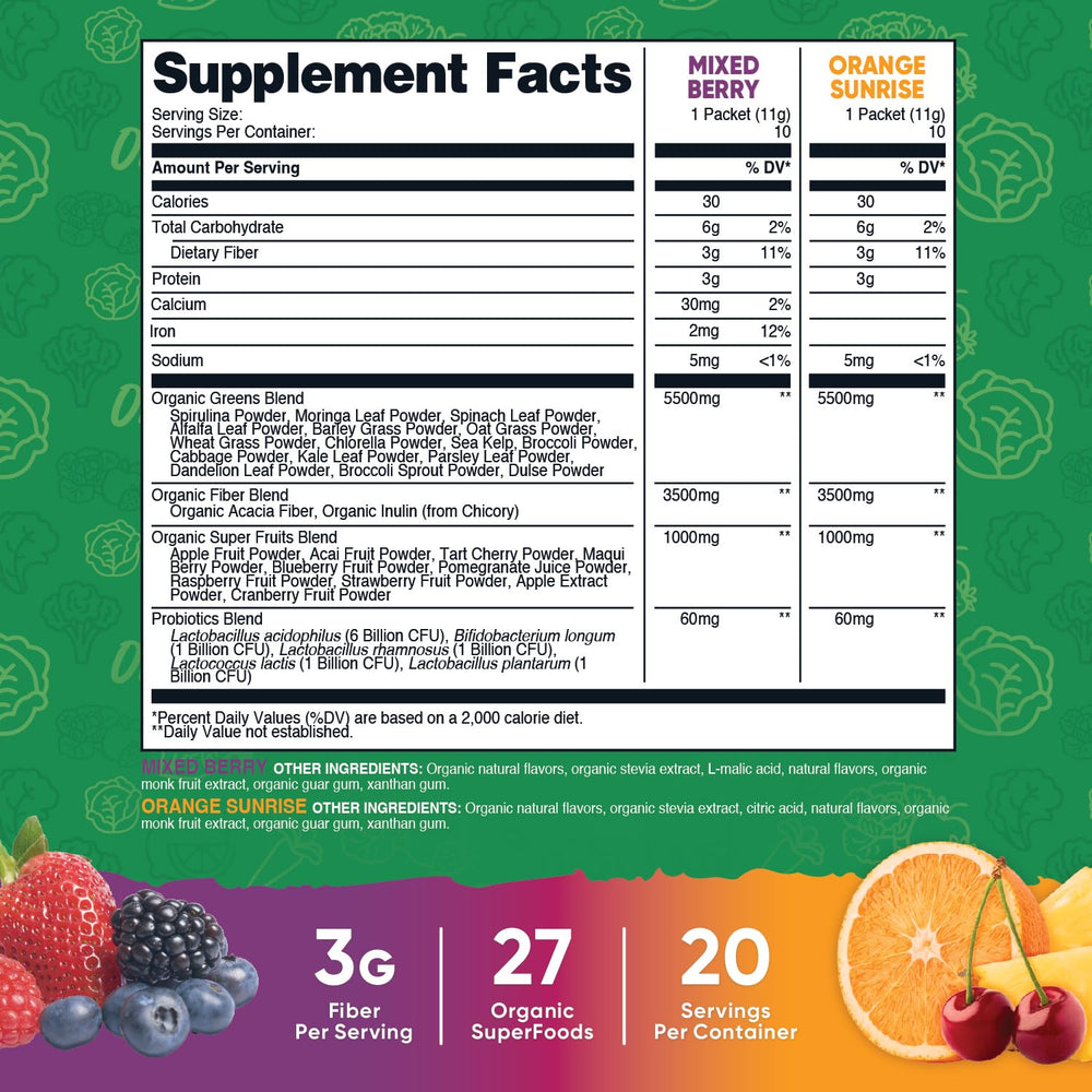 Nutricost Organic Super Greens Variety Pack – Berry flavor packaging