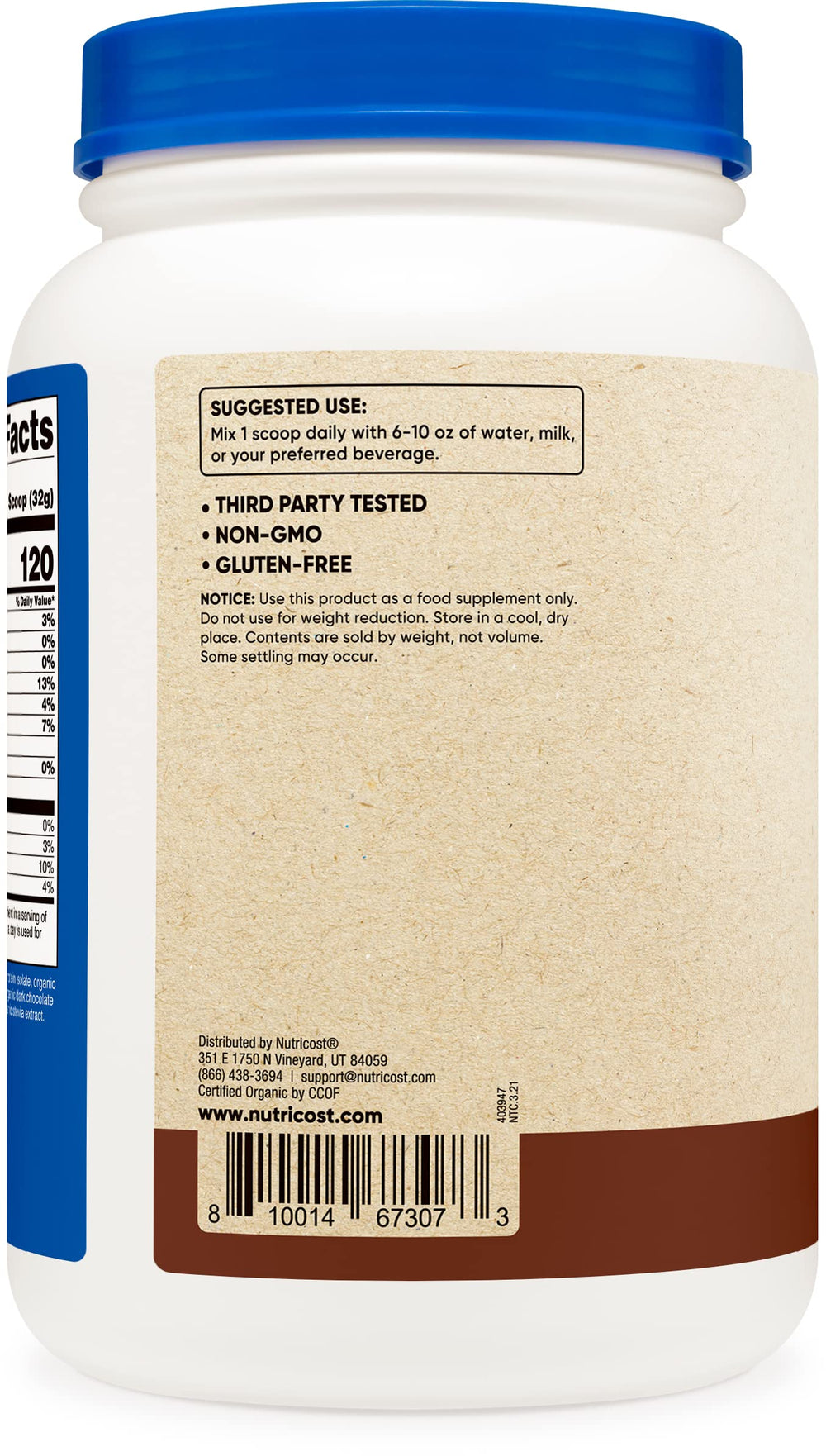 Nutricost Organic Vegan Meal Replacement Shake Chocolate front bottle