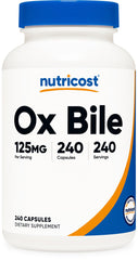 Bottle of Nutricost Ox Bile Capsules 125mg 240 count