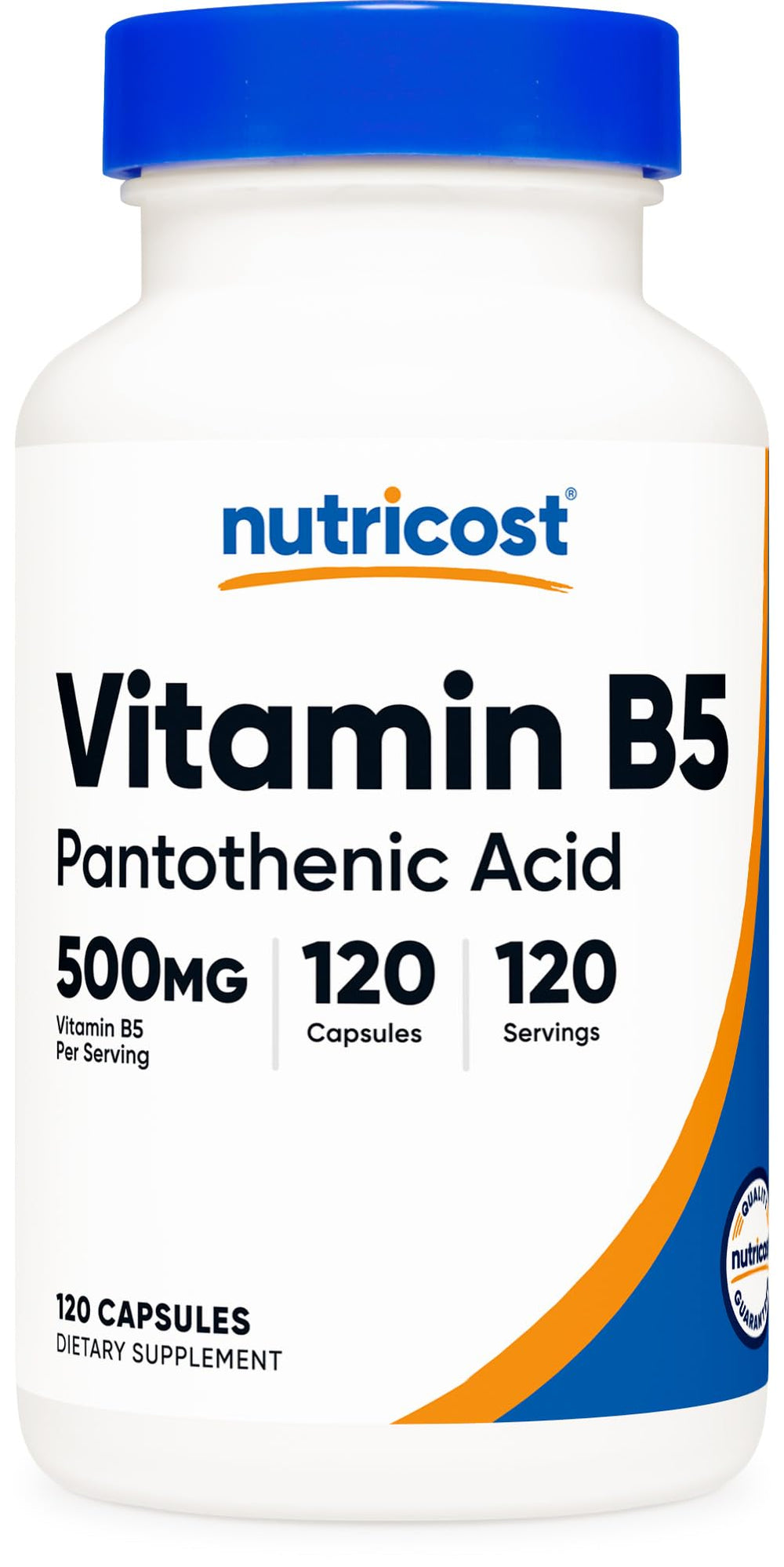 Nutricost Pantothenic Acid 500mg per capsule label on bottle