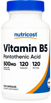Nutricost Pantothenic Acid 500mg per capsule label on bottle