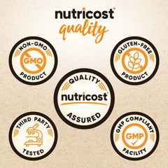 Nutricost pea protein chocolate scoop included for 20g per serving in smoothies