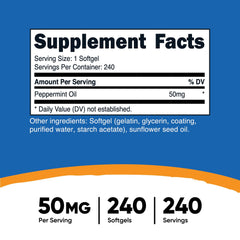 Close-up of Nutricost Peppermint Oil Softgels bottle and label