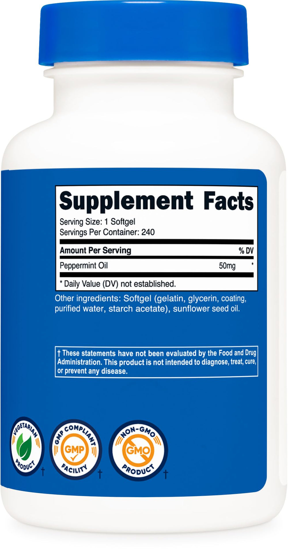 Softgels capsules and bottle on a white surface