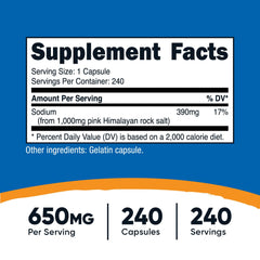 Close-up of Nutricost pink Himalayan salt capsules label