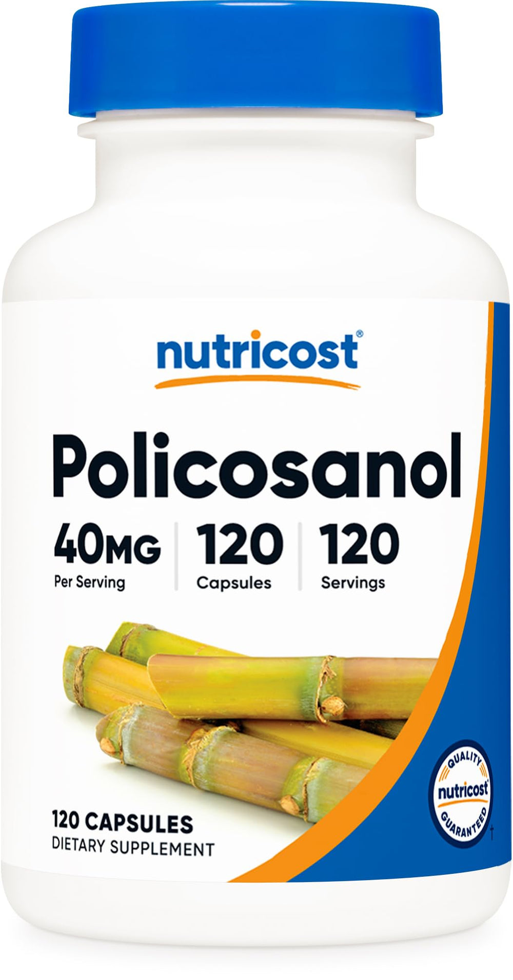 Nutricost Policosanol 40mg bottle and capsules on white background