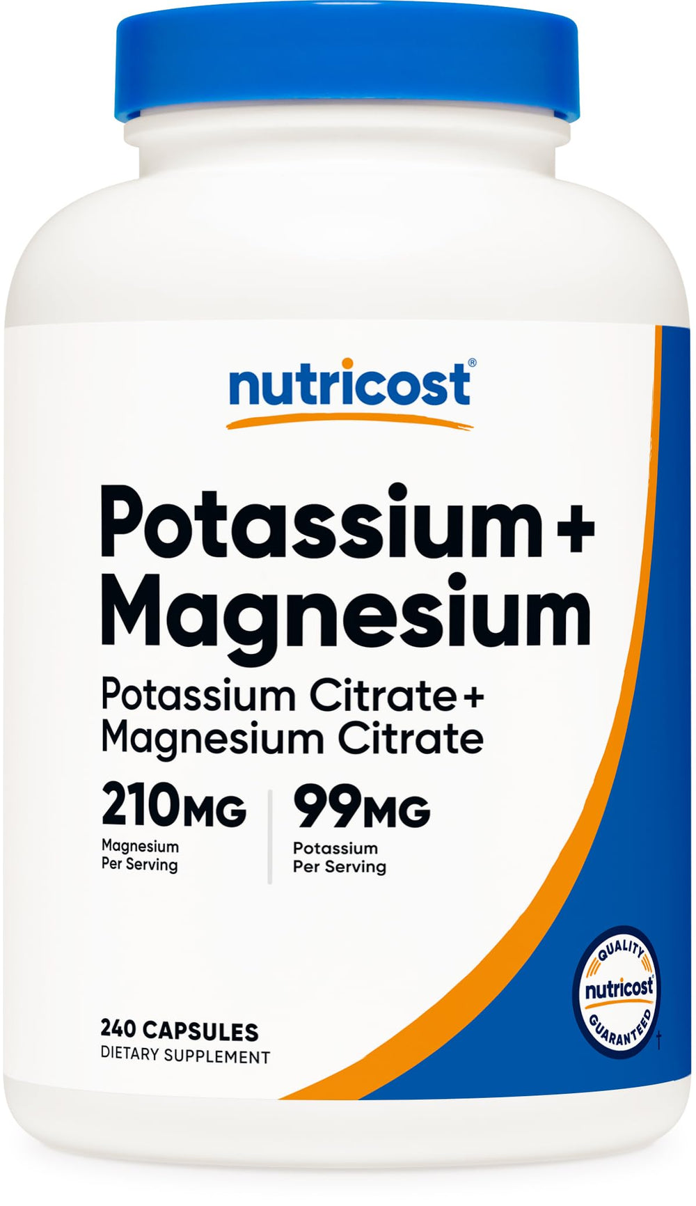 Nutricost Potassium 99mg and Magnesium 210mg Citrates bottle label