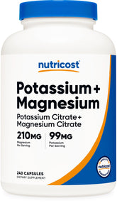 Nutricost Potassium 99mg and Magnesium 210mg Citrates bottle label