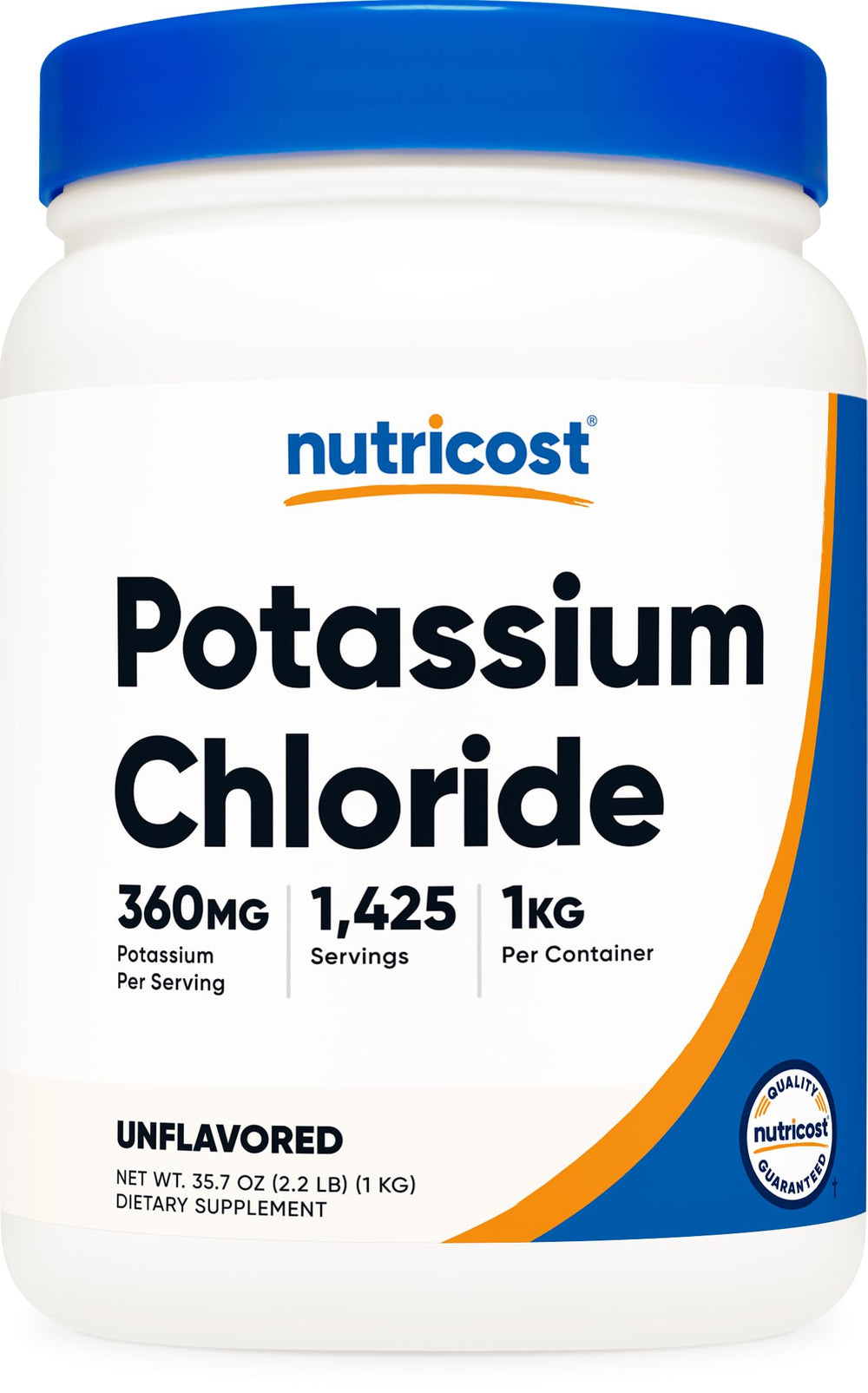 Nutricost Potassium Chloride Powder 1kg bottle – front view