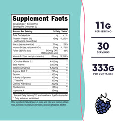 Blue Raspberry Nutricost Pre-Workout Powder for Women label close-up