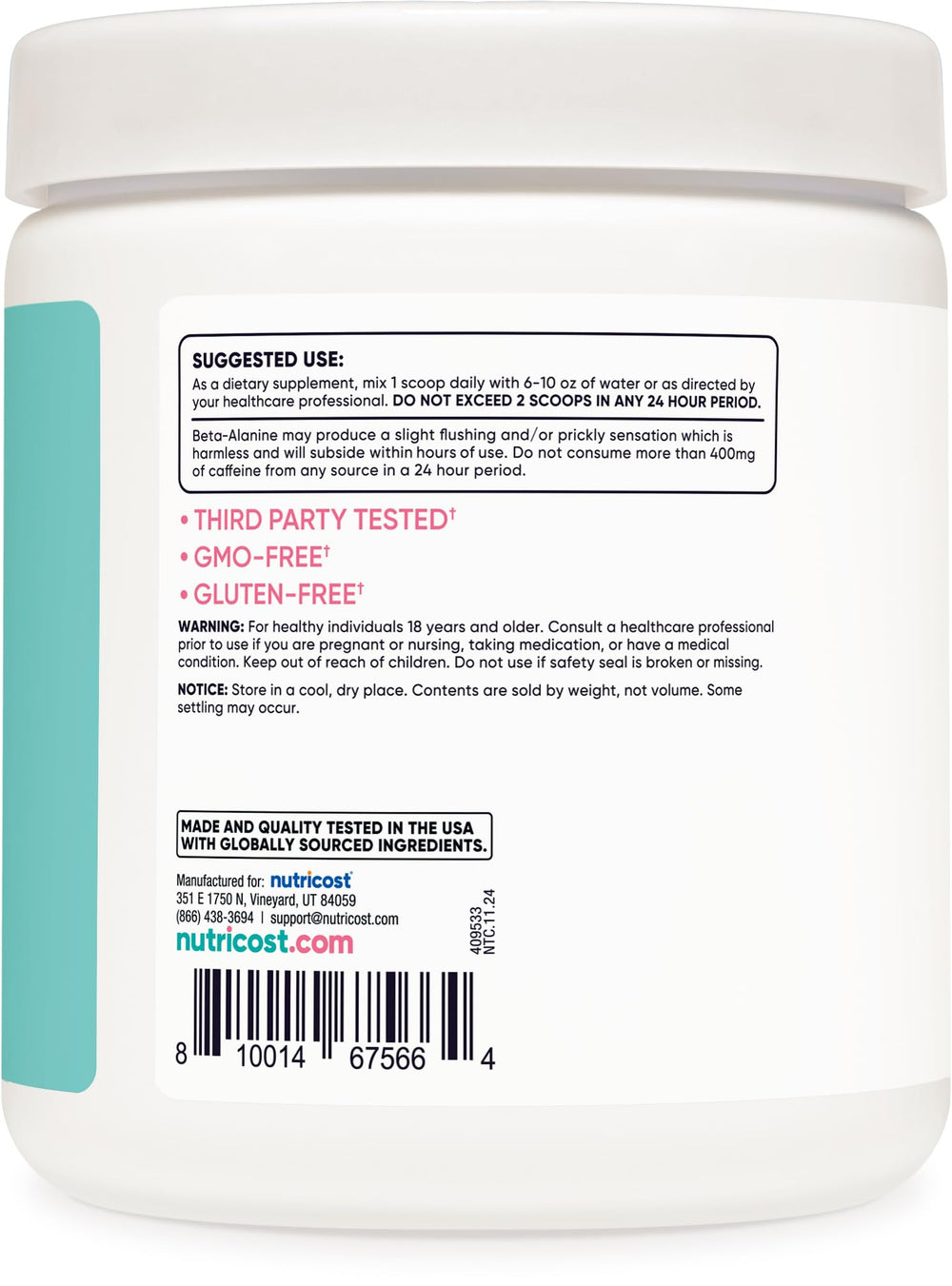 Nutricost pre-workout women blue raspberry servings-jar highlights 30 servings for ongoing training