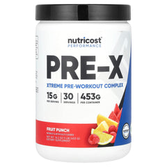 Nutricost Pre-X Xtreme Pre-Workout Powder Fruit Punch 30 Servings container