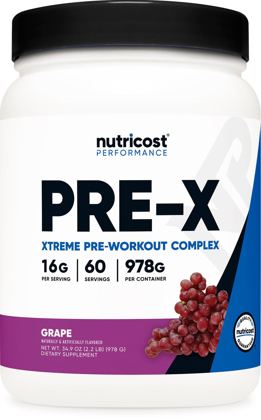Nutricost Pre-X Xtreme Pre-Workout Powder Grapes bottle label