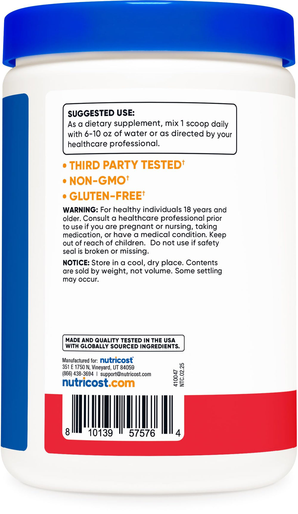Gluten-free and GMO-free Nutricost Prebiotic Fiber label