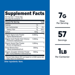 Back label of Nutricost Prebiotic Fiber Unflavored 1lb with supplement details