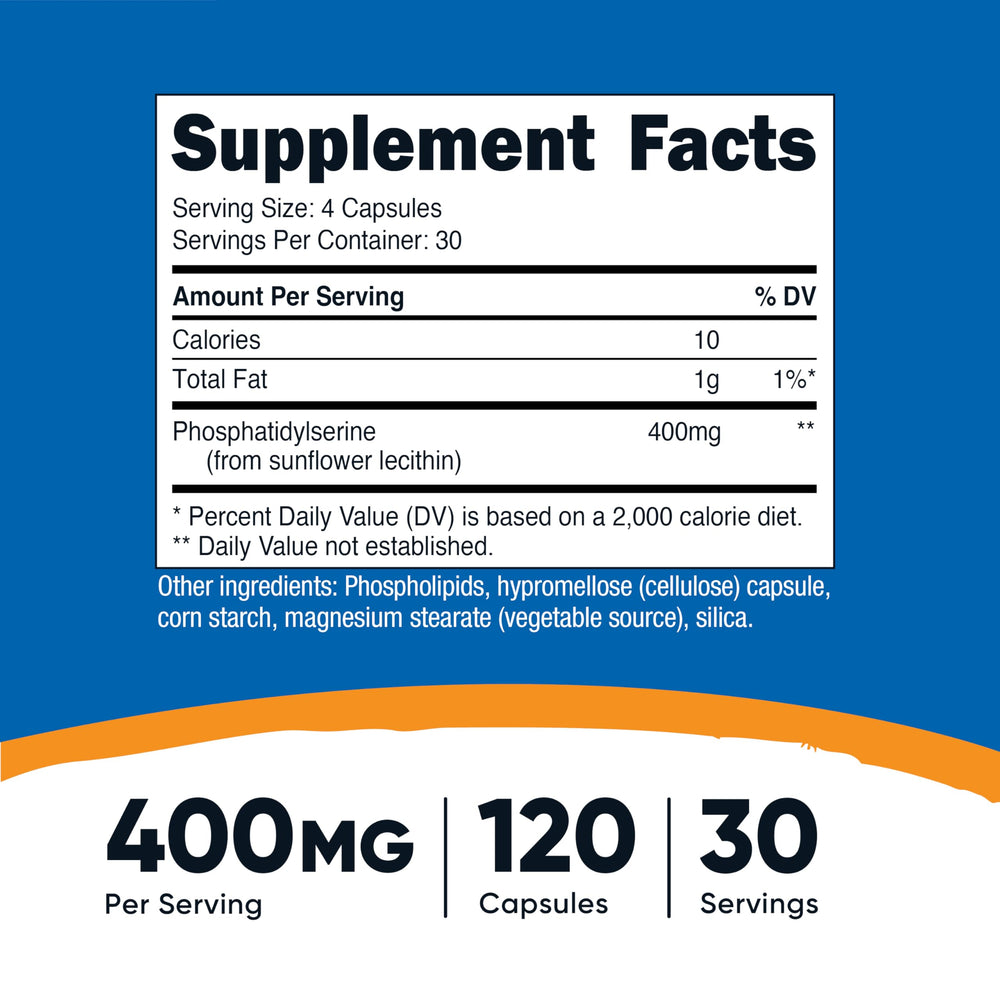 Serving size 4 plant-based capsules (400mg phosphatidylserine)