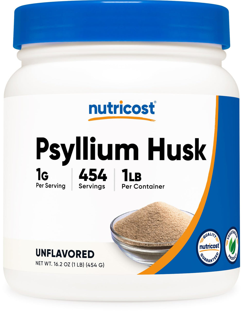 Front label of Nutricost Psyllium Husk Ground Powder 1lb