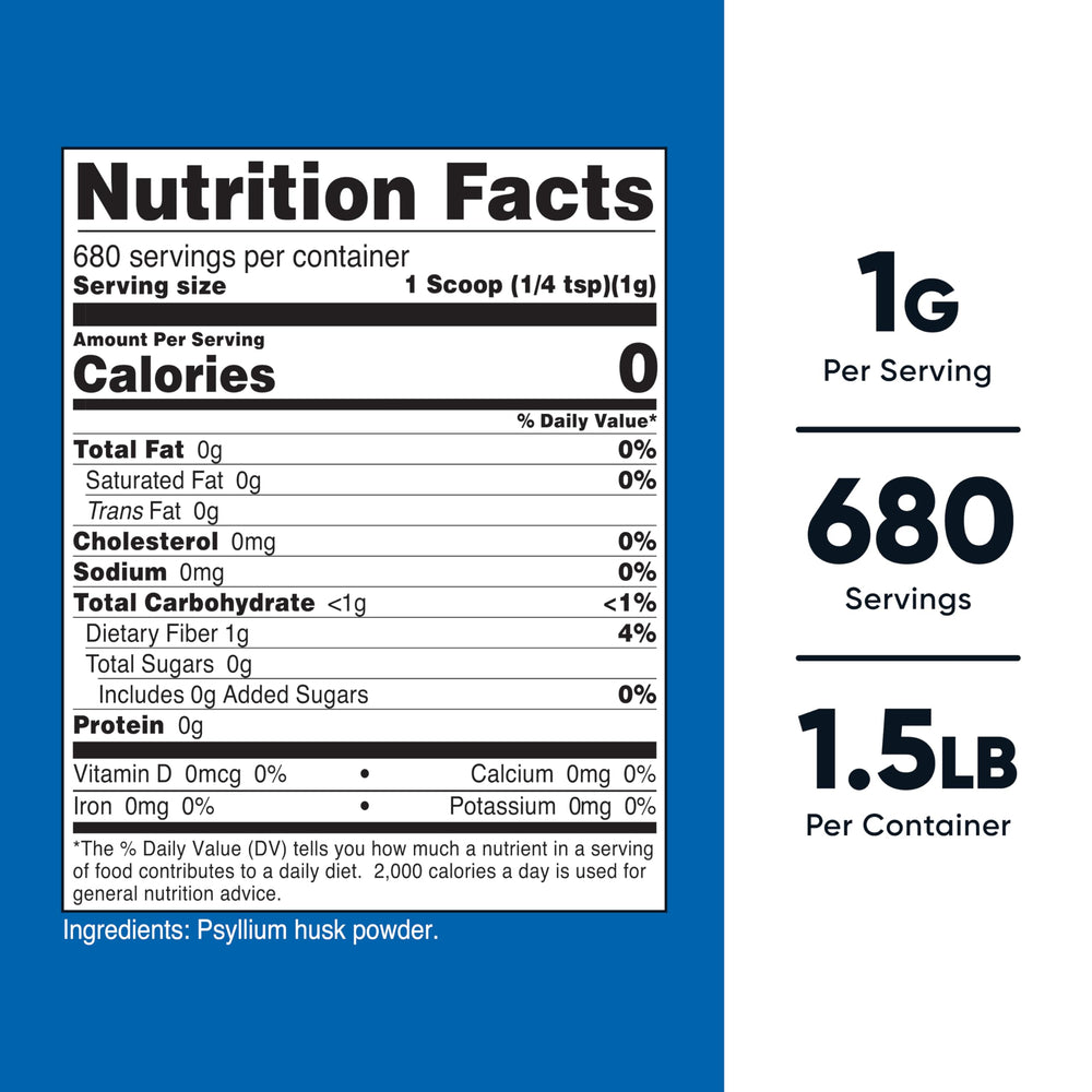 Nutricost Psyllium Husk Powder 1.5 lbs label and nutrition facts