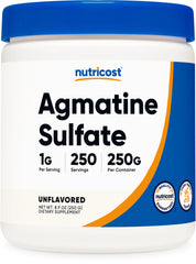 Front view of Nutricost Pure Agmatine Sulfate Powder bottle - 250g