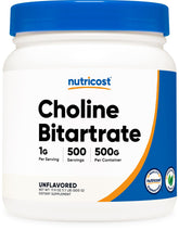Front view of Nutricost Pure Choline Bitartrate Powder 500g