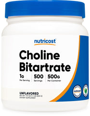 Front view of Nutricost Pure Choline Bitartrate Powder 500g