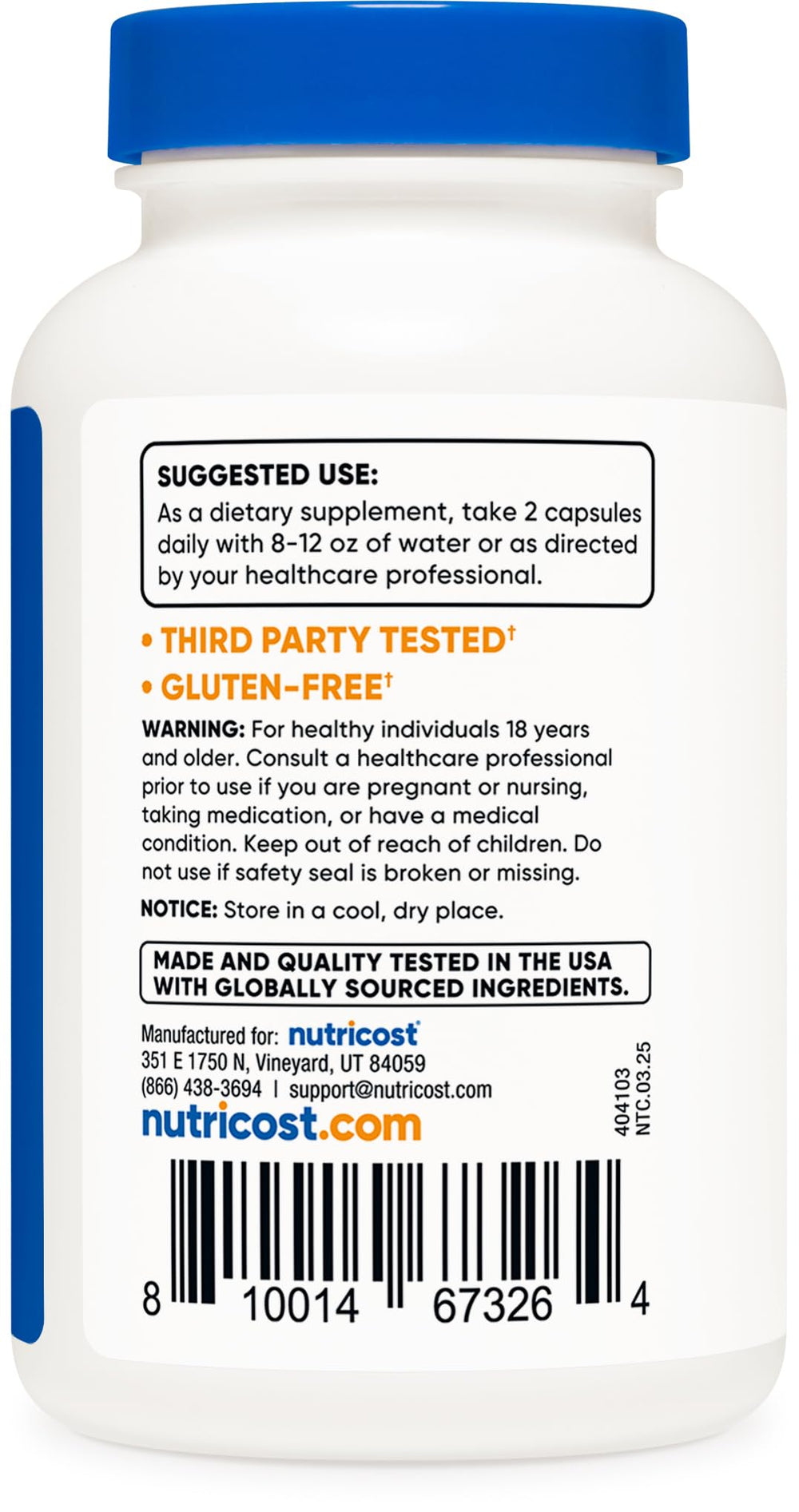 Non-GMO and Gluten Free badges on Nutricost Quercetin packaging
