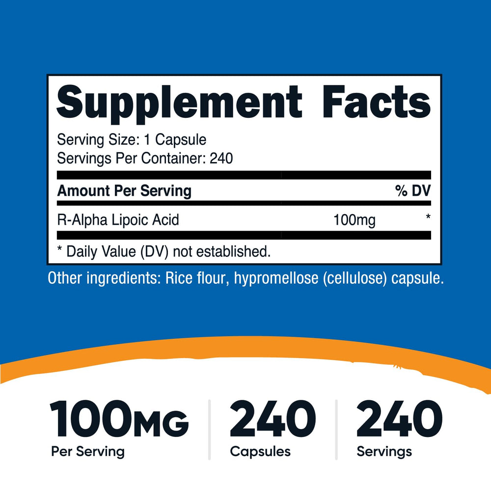 R-Alpha Lipoic Acid 100mg bottle with 240 servings
