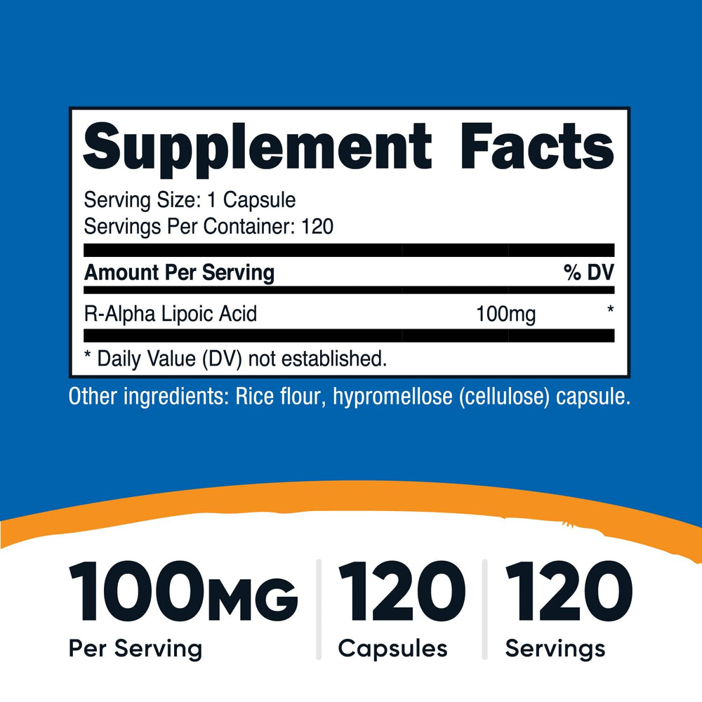 Nutricost R-Alpha Lipoic Acid 100mg 120-count veggie capsule bottle