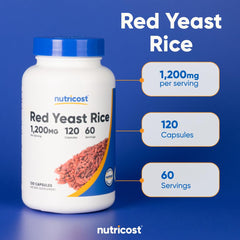 Nutricost Red Yeast Rice bottle label highlighting Non-GMO and Gluten Free