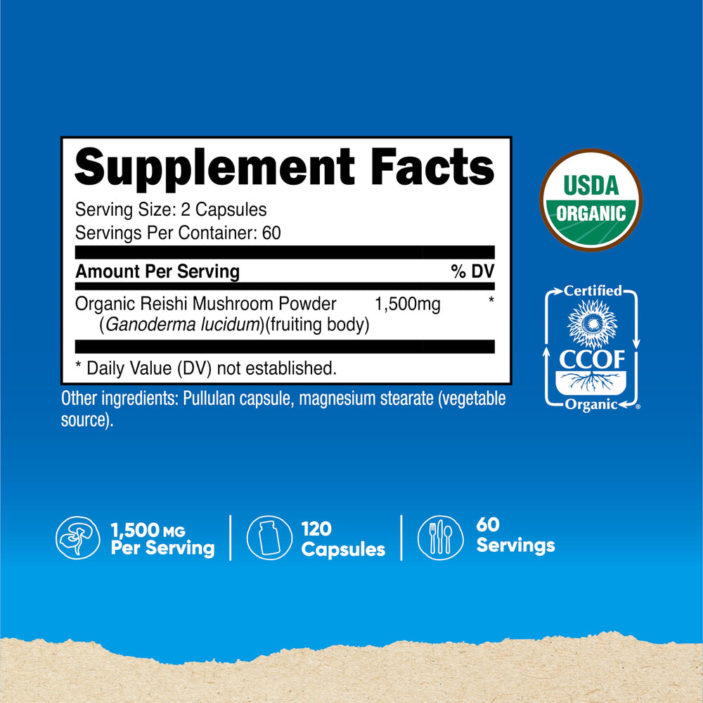 Close-up of Nutricost Reishi Capsule showing 750mg per capsule