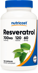Nutricost Resveratrol 700mg bottle with 120 vegan capsules
