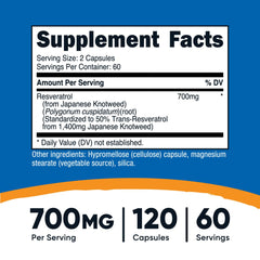Close-up of Nutricost Resveratrol 700mg bottle label