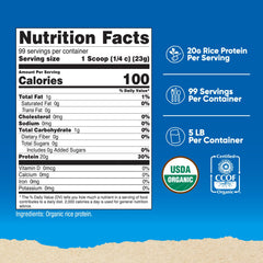 Nutricost rice protein powder ingredients brown rice label indicates organic source.