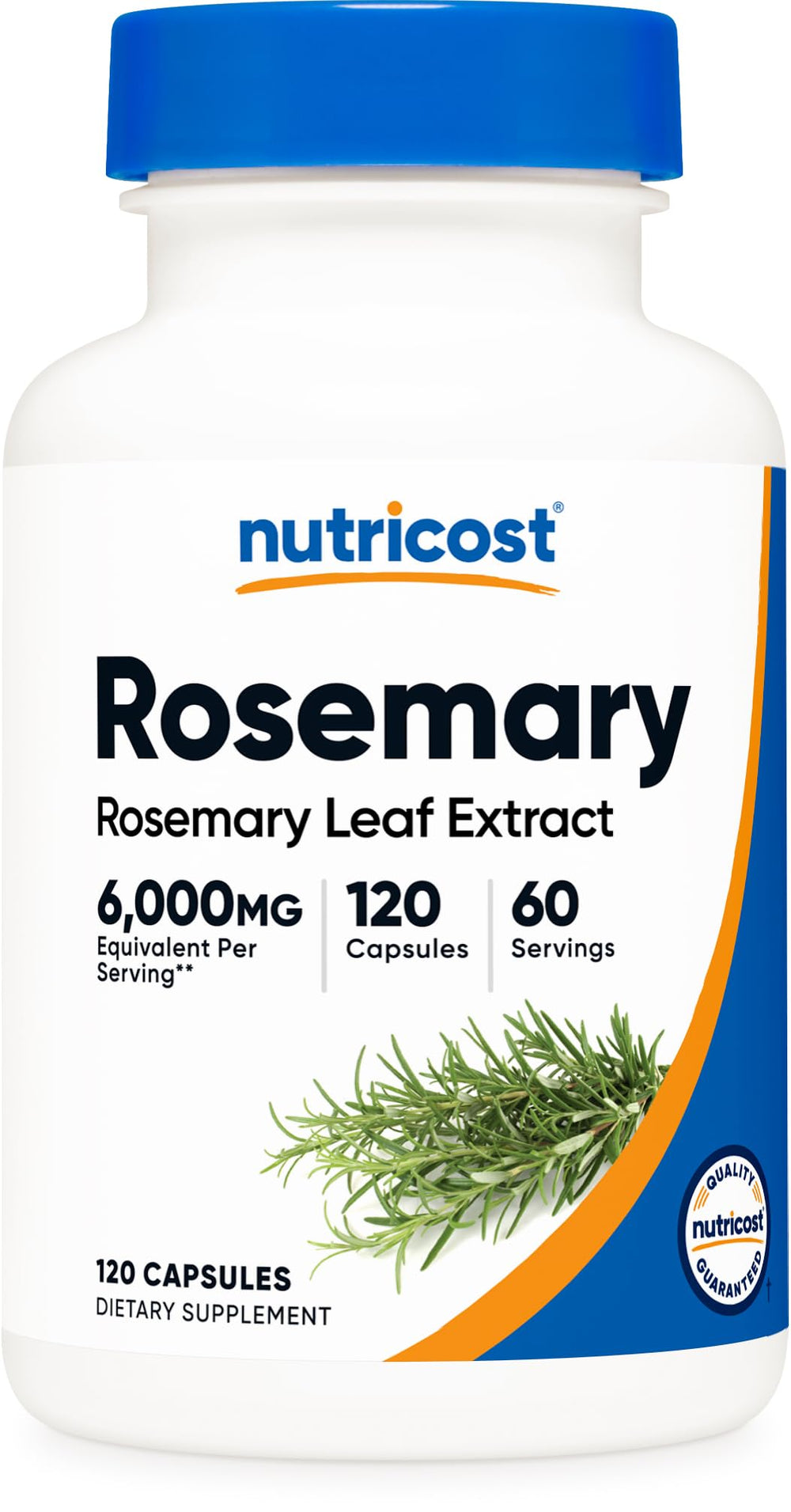 Nutricost Rosemary Extract bottle label showing 6000mg equivalent per serving