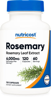Nutricost Rosemary Extract bottle label showing 6000mg equivalent per serving