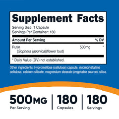Close-up of Nutricost Rutin 500mg label on bottle