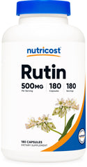 Nutricost Rutin 500mg bottle and capsules on white background