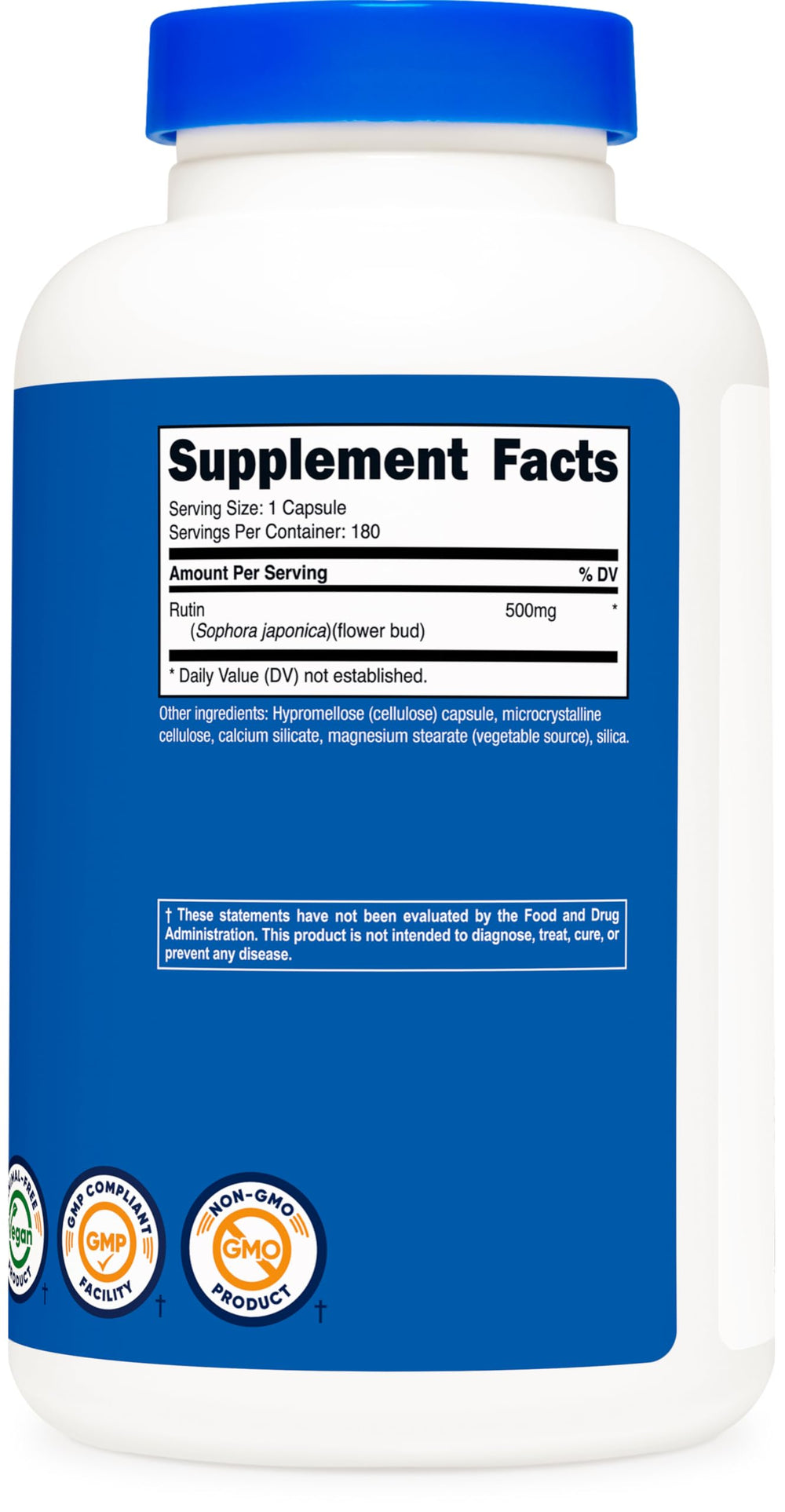 Serving size is one 500mg capsule; 180 vegetarian-friendly capsules per bottle