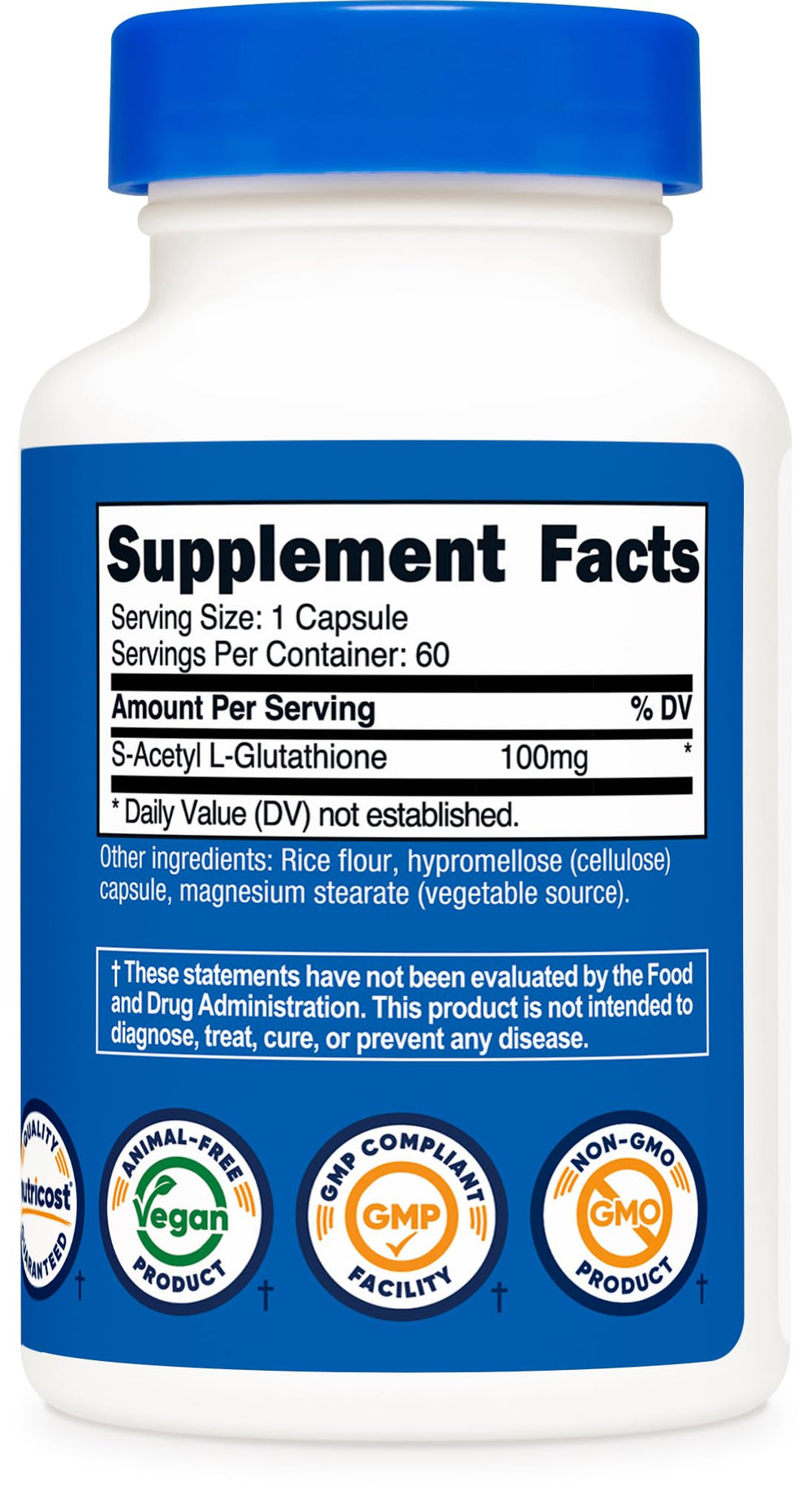 Nutricost S-Acetyl L-Glutathione packaging with 60 capsules