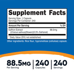 Close-up of Nutricost Saffron Extract label with 88.5mg