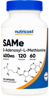 Nutricost SAM-e bottle with 400mg per serving and 60 servings