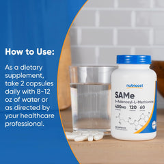 Third-party ISO testing label on Nutricost SAM-e packaging