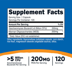 Close-up of the product label showing CFU and MOS per serving