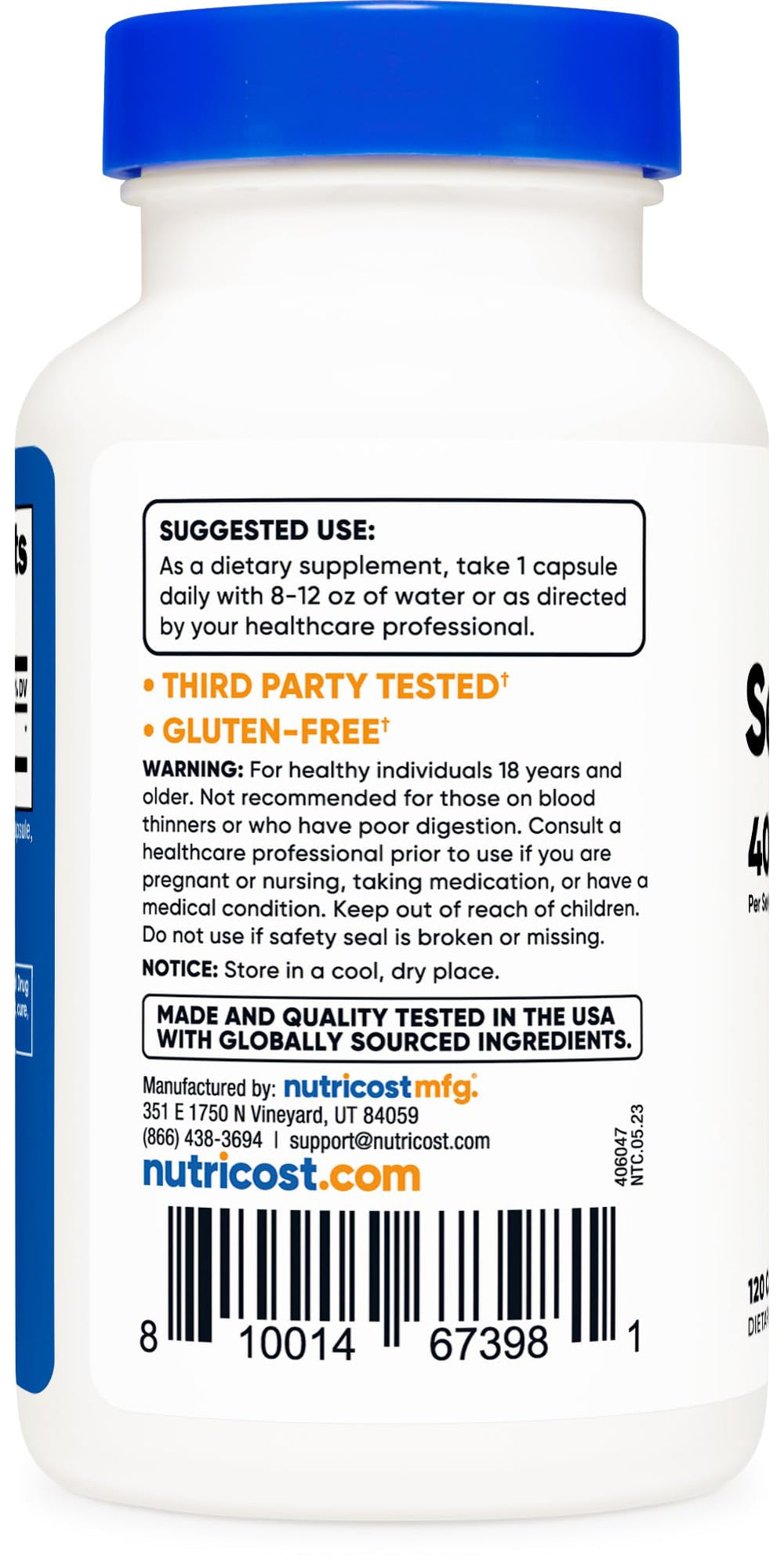 Nutrition facts panel for Nutricost Serrapeptase 40,000 SPU