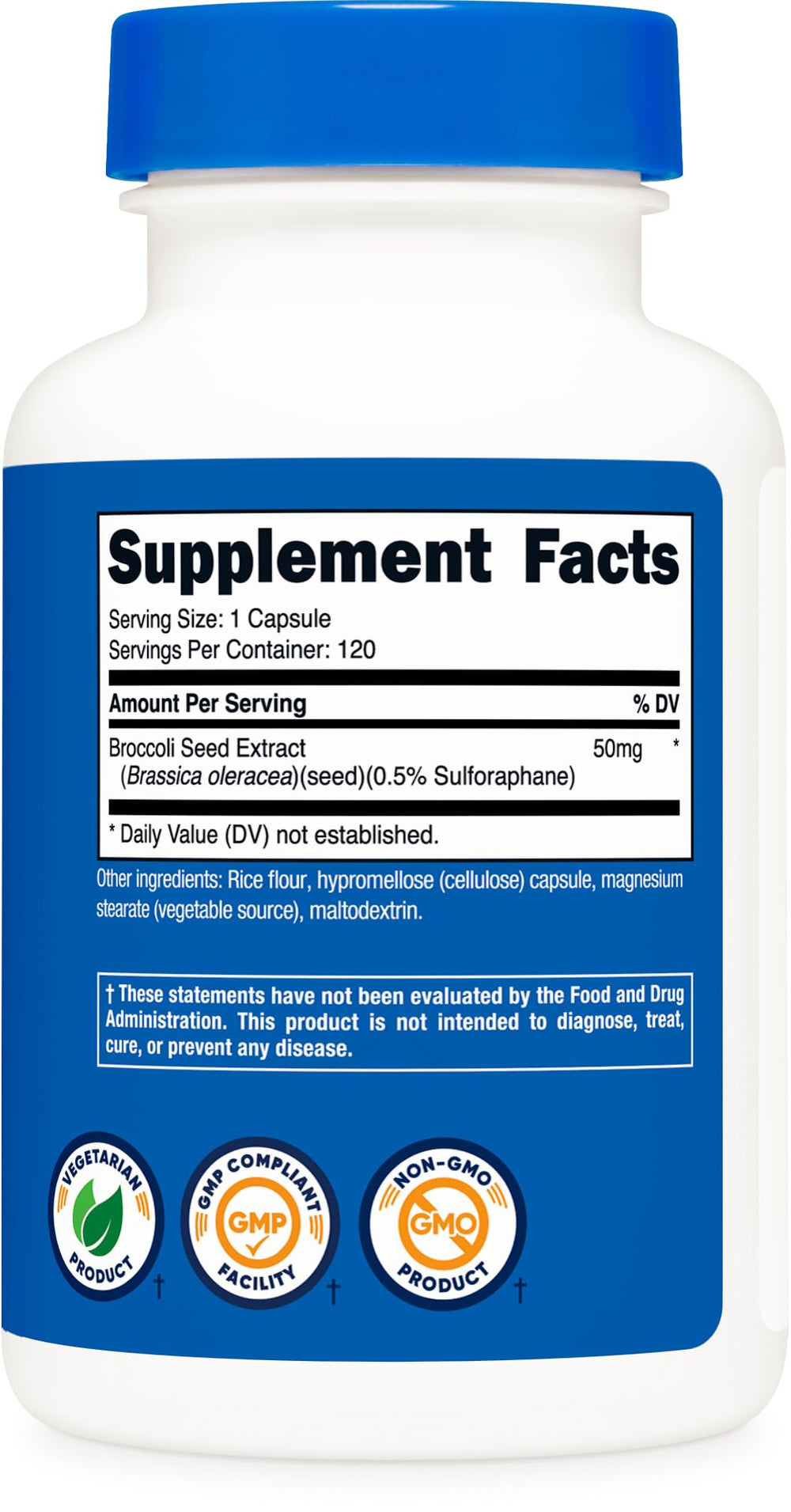 Nutricost SGS bottle on kitchen counter with broccoli image