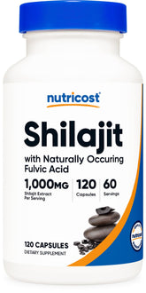 Nutricost Shilajit capsules bottle showing 1000 mg per serving