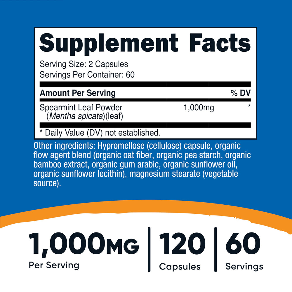 Nutricost Spearmint Leaf 1000mg bottle with cap